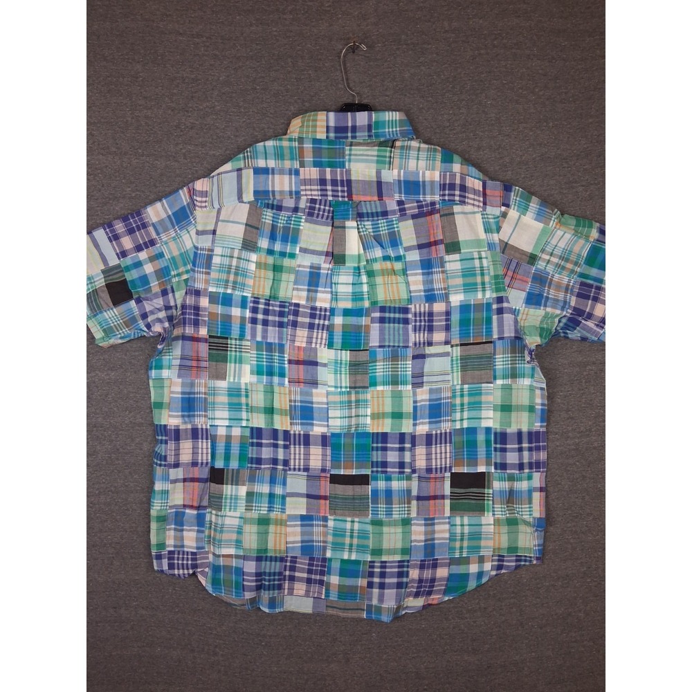 Lands End Mens Shirt 2XLT Blue Multi Patchwork Plaid Coastal Resort 100% Cotton - Picture 7 of 8